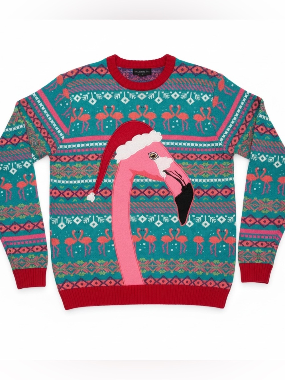 NWT Blizzard Bay Size L Flamingo Fair Isle Backdrop Ugly Christmas Sweater